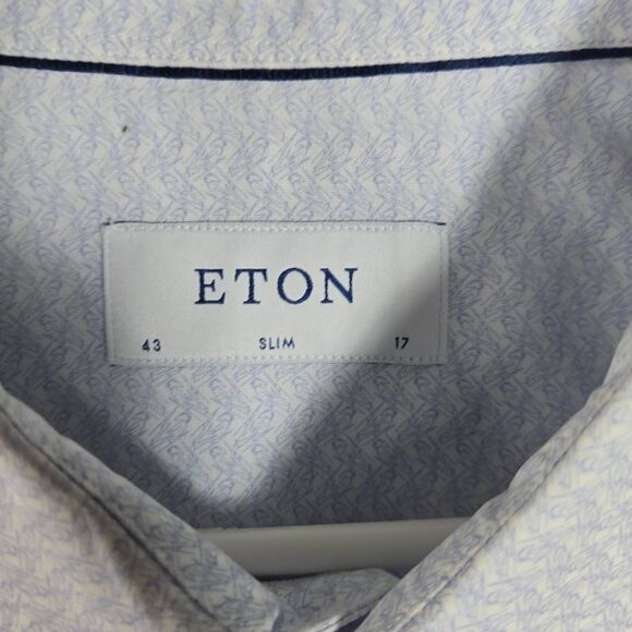ETON Long Sleeve Blue & White Poplin Dress Shirt 17 (43) Slim Fit Mint! - Picture 4 of 12